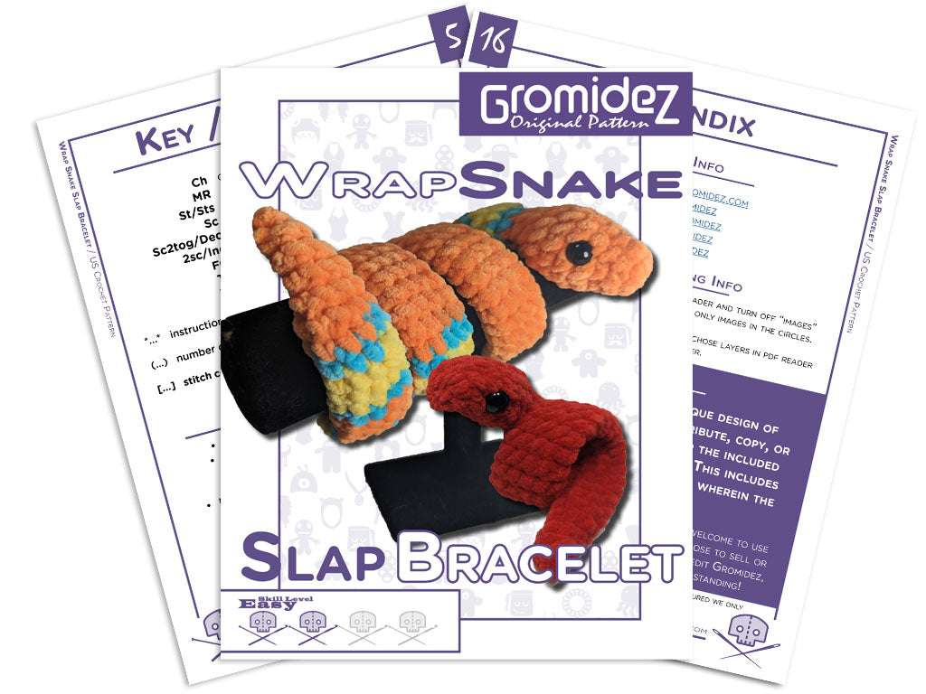 Wrap Snake Slap Bracelet Plush Crochet Pattern- US/UK Terms
